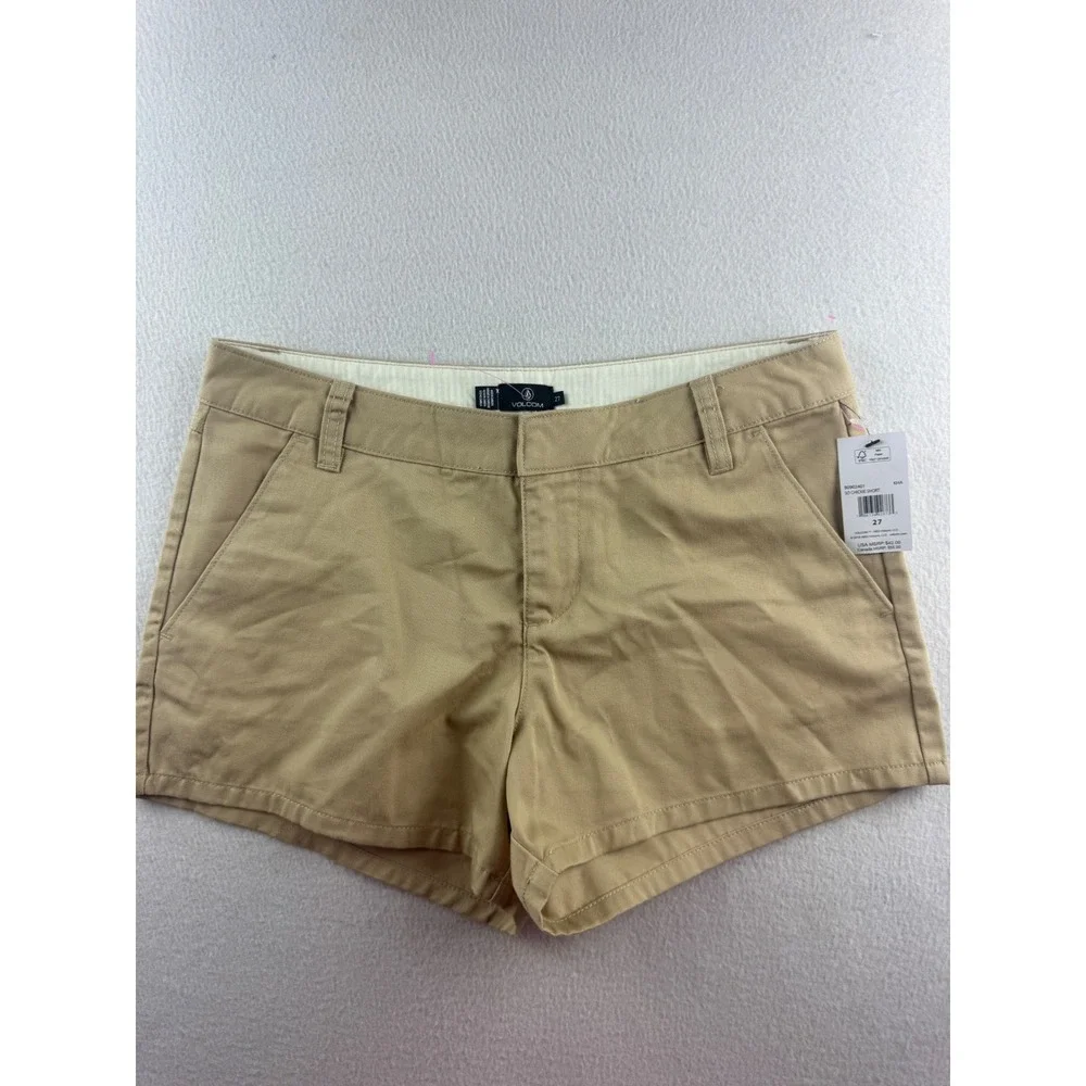 Volcom So Chickie Short Khaki Tan Chino Twill Skater Shorts Women Size 27 NEW - Picture 1 of 8